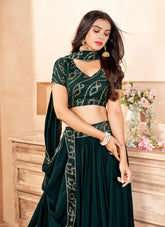 Stylish Partywear Lehenga Choli in Dark Green Colour